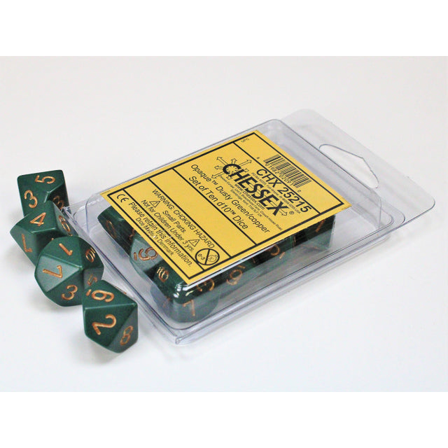 CHX 25215 Opaque Dusty Green/copper Set of Ten d10s - Gaming Accessory