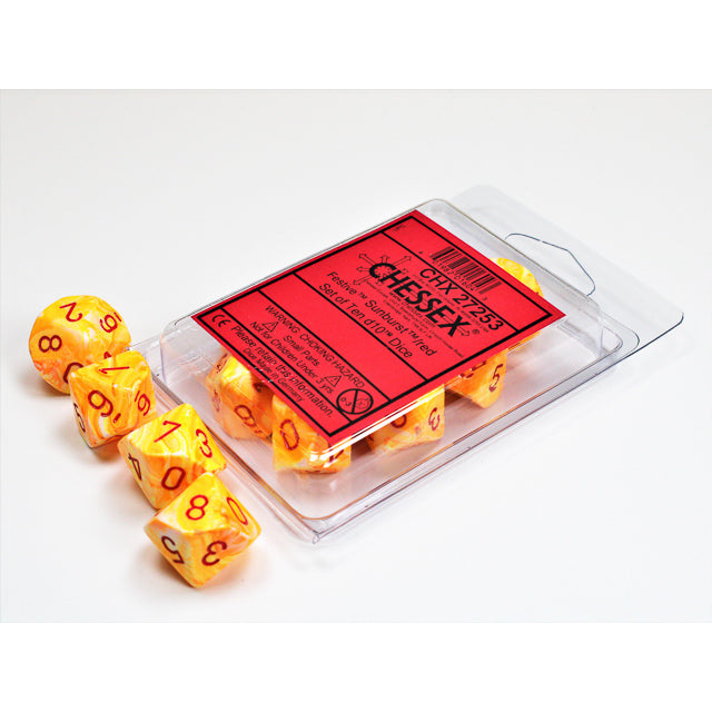 CHX 27253 Festive Sunburst/red Set of Ten d10s