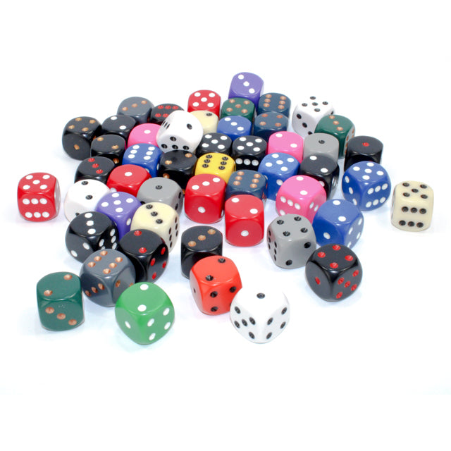 CHX 29426 Bag of 50 Assorted Loose Opaque 16mm d6 Dice - Gaming Accessory