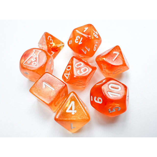 CHX 30052 Borealis Blood Orange/white Luminary Polyhedral 7-Dice Set