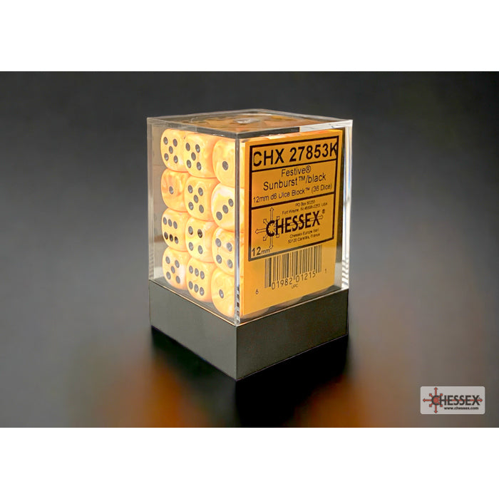 CHX 27853K Festive Sunburst/black 12mm d6 w/pips Dice Block - Gaming Accessory