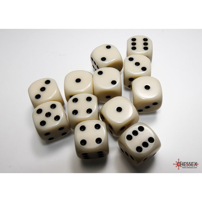 CHX 25600 Opaque Ivory/black 16mm d6 Dice Block (12 dice)