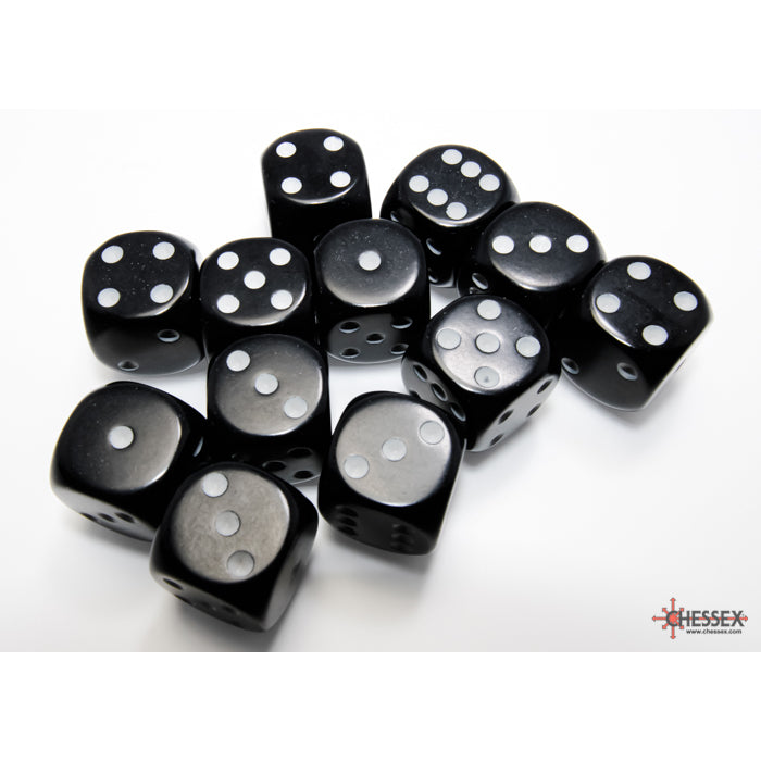 CHX 25608 Opaque Black/white 16mm d6 Dice Block (12 dice) - Gaming Accessory