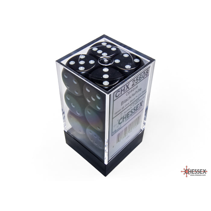 CHX 25608 Opaque Black/white 16mm d6 Dice Block (12 dice) - Gaming Accessory