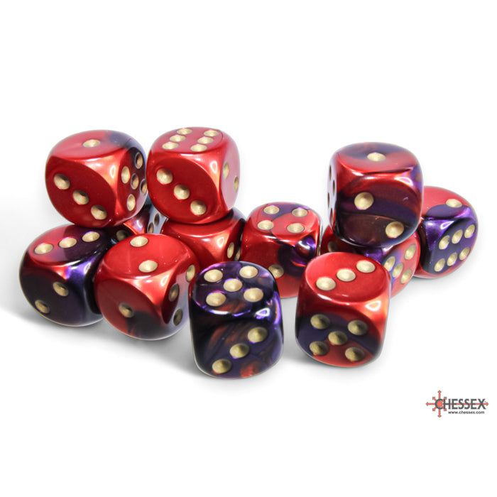 CHX 26626 Gemini Purple-Red/gold 16mm d6 Dice Block (12 dice) - Gaming Accessory