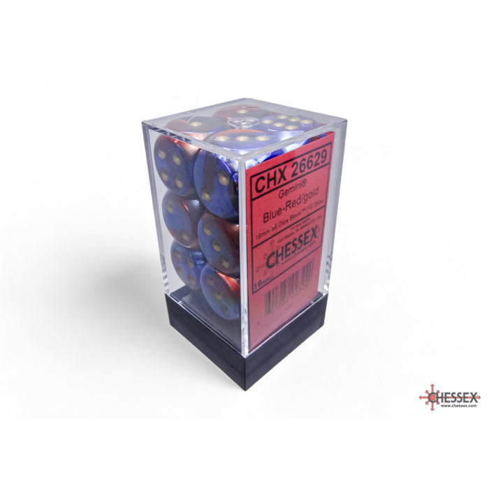 CHX 26629 Gemini Blue-Red/gold 16mm d6 Dice Block (12 dice) - Gaming Accessory
