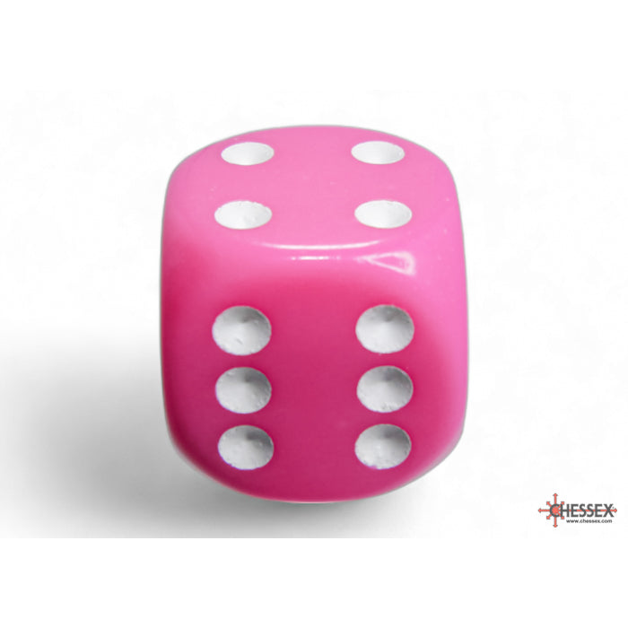 CHX 25644 Opaque Pink/white 16mm d6 Dice Block (12 dice) - Gaming Accessory
