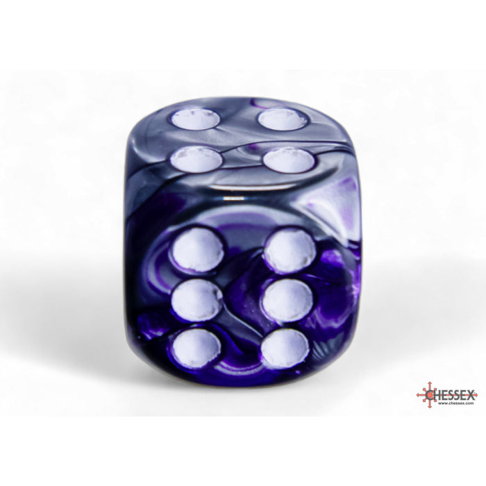 CHX 26632 Gemini Purple-Steel/white 16mm d6 Dice Block (12 dice)