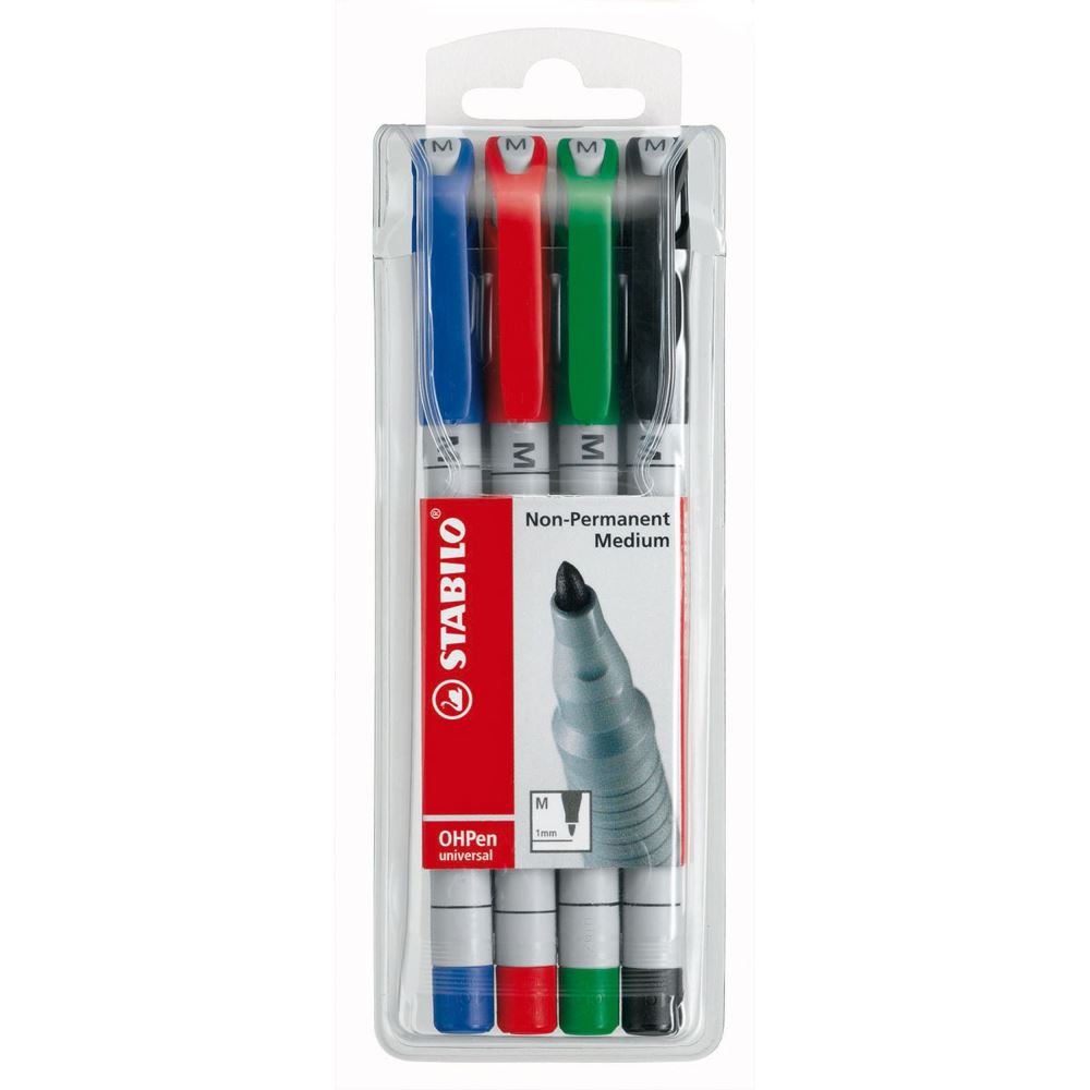Stabilo Ohpen Universal Overhead Projector Pen Soluble Medium Asst Wall 4