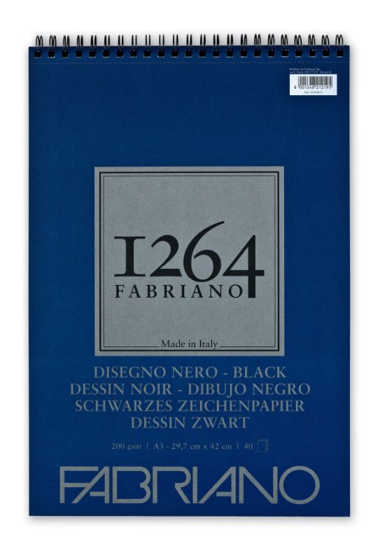 Fabriano 1264 Black Pad Spiral 200gsm A4 40 Sheets