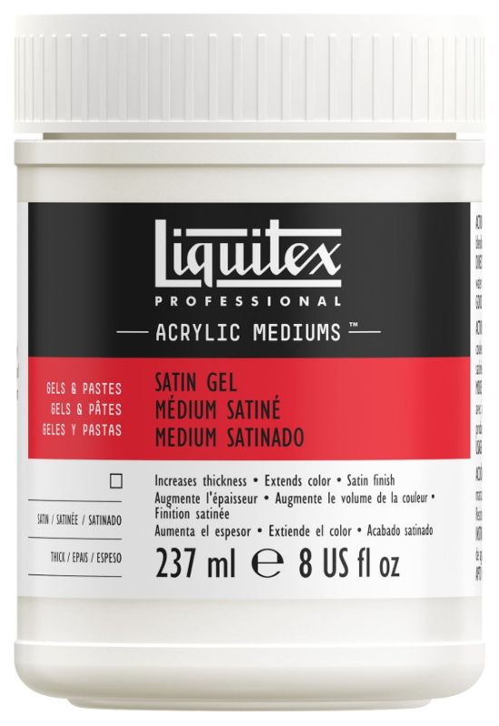 Liquitex Satin Gel Medium 237ml, a versatile gel for enhancing acrylic texture and creating satin finishes in art.