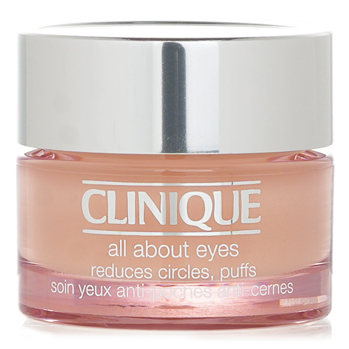 Lightweight Clinique eye cream-gel treatment for dark circles and puffiness, 15ml, suitable for all skin types.