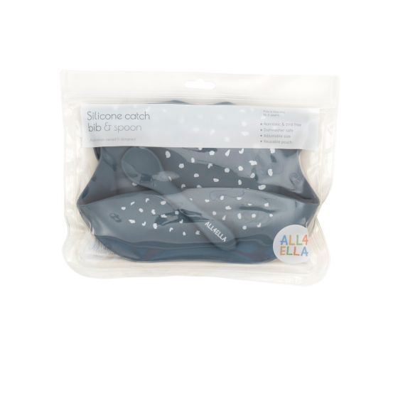 Silicone Bib With Spoon - Slate Blue - All4Ella