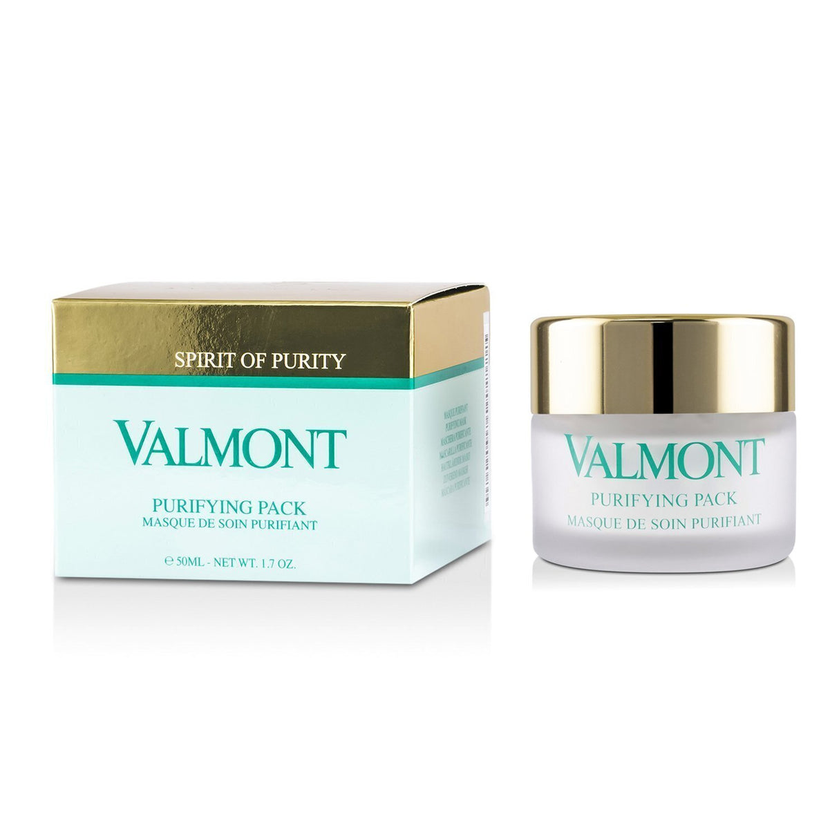 Valmont Purifying Pack mud mask in a 50ml jar, designed for clean, balanced skin without drying or artificial ingredients.