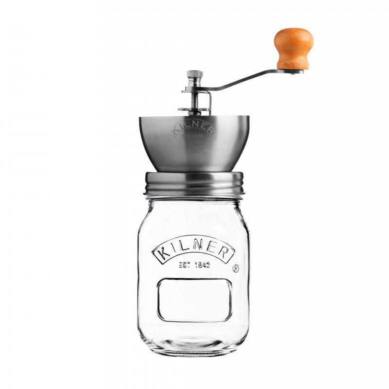 Kilner Coffee Grinder 500ml with adjustable grind, traditional hand method, and reusable airtight glass storage jar.