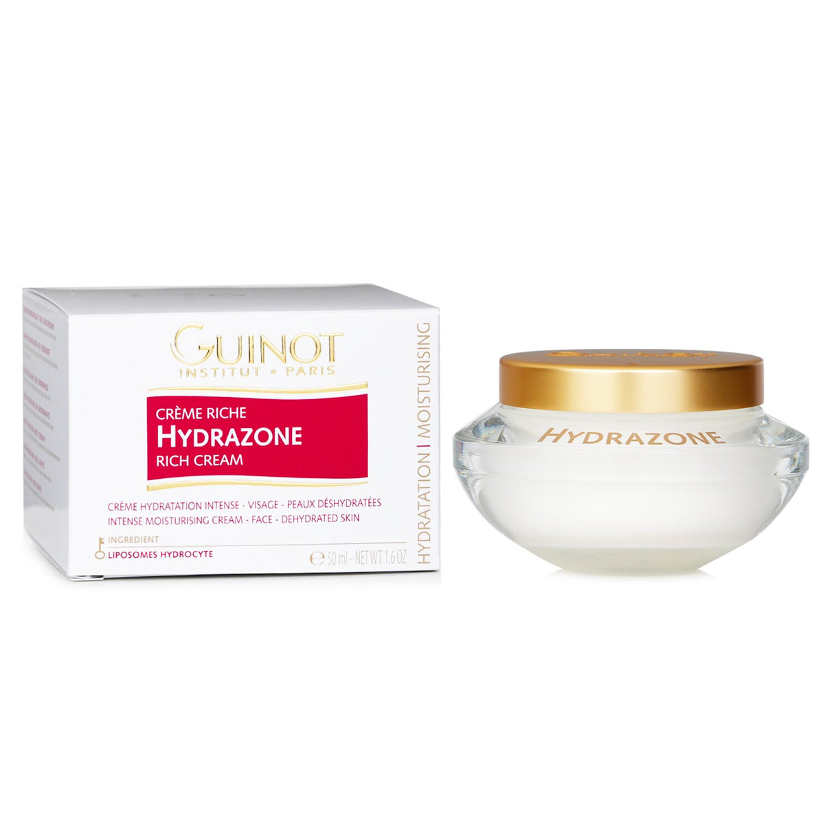 Guinot Hydrazone moisturizer in a 50ml bottle, deeply hydrates dehydrated skin with a soothing hydro colloid complex.