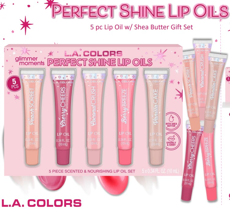 L.A. Colors Shine Bright Lip Oil Set 5pc Display 6pc