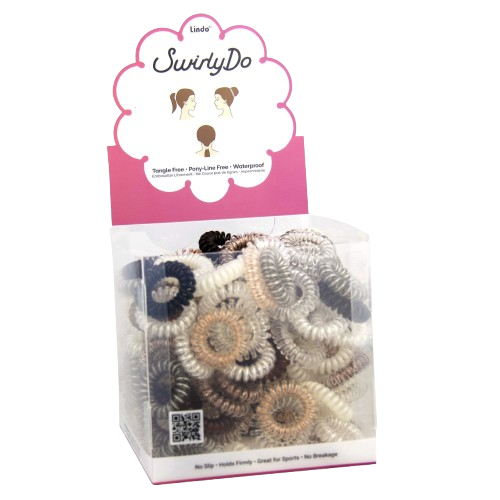 Lindo Swirlydo Small Hair Ties Display, Neutrals - 144pcs