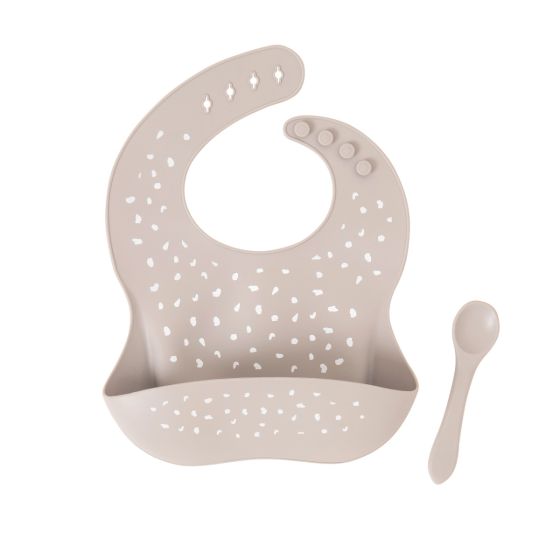 Silicone Bib With Spoon - Stone - All4Ella