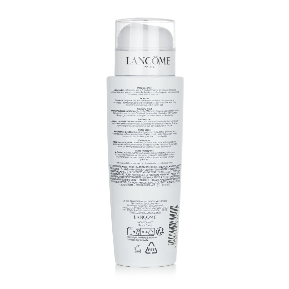 Lancôme Confort Galatée 400ml: creamy cleansing milk for dry skin, enriched with milk-proteins for hydration and comfort.