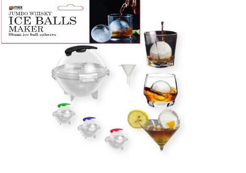 Jumbo 60mm whisky ice balls in 48 packs, perfect for chilling drinks without dilution, ideal for home bars or gifts.