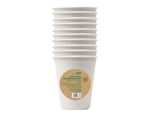 Eco-friendly 236ml sugarcane pulp paper cups, perfect for hot or cold drinks; 384 cups in total for events and catering.