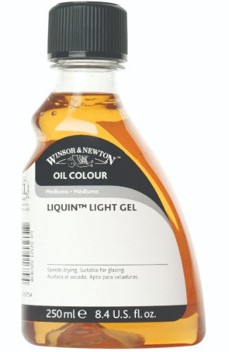 Bottle of Winsor & Newton Liquin Light Gel - 250ml, a quick-drying gloss medium for oil painting, perfect for glazing and layering.