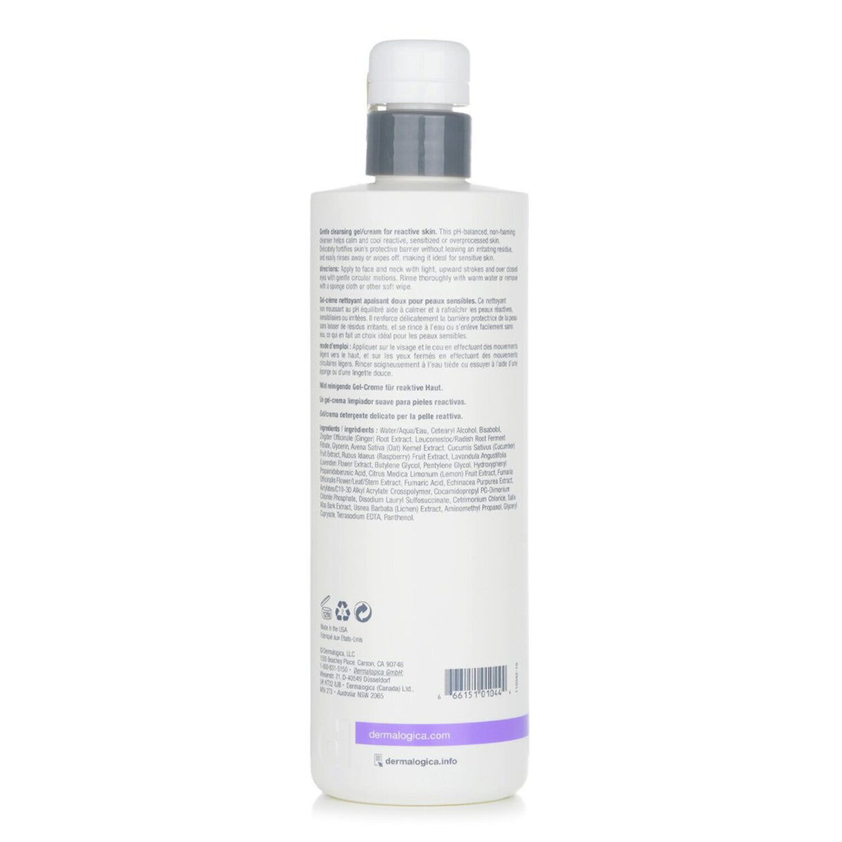 Dermalogica UltraCalming Cleanser in 500ml, a gentle formula soothing sensitive skin and removing impurities without irritation.