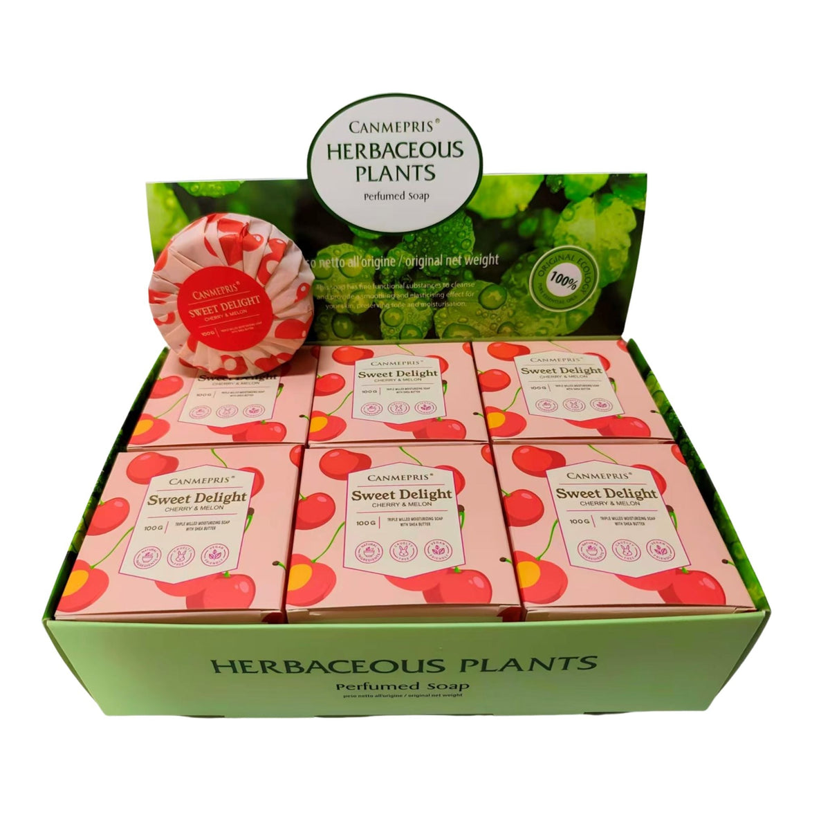 Canmepris Cherry & Melon Shea Butter Soap 100g Display 12pc