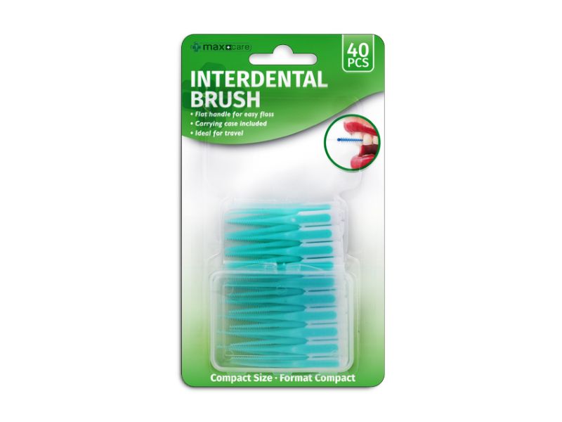 Maxcare Interdental Brush pack of 24, designed for thorough cleaning between teeth, braces-friendly, ergonomic handle.