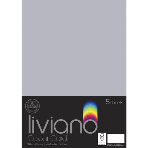 Liviano Heavy Colour Card - 300gsm A3 (Grey)- Pack of 5