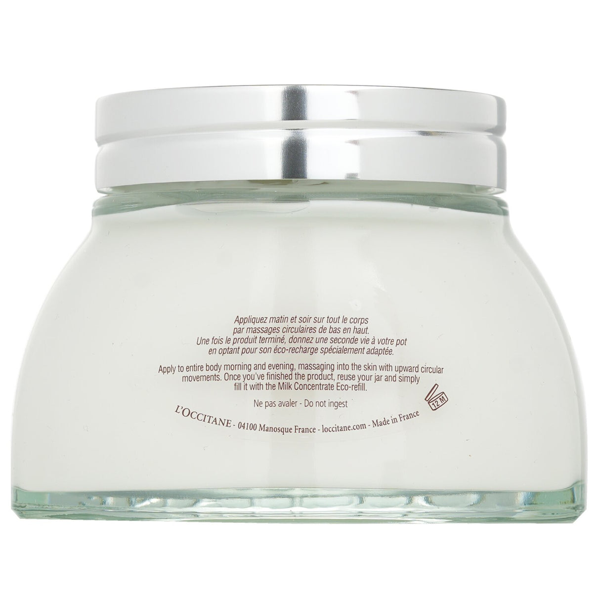 L'Occitane Almond Milk Concentrate in 200ml, a silky lotion that firms and nourishes skin, enhancing body contours.