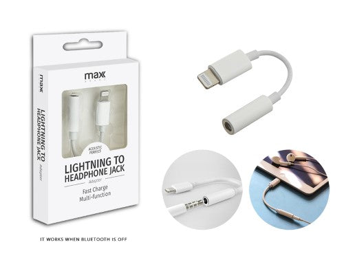 Set of 24 Max Brand Lightning to 3.5mm adapters for seamless audio connection with iPhones and iPads.