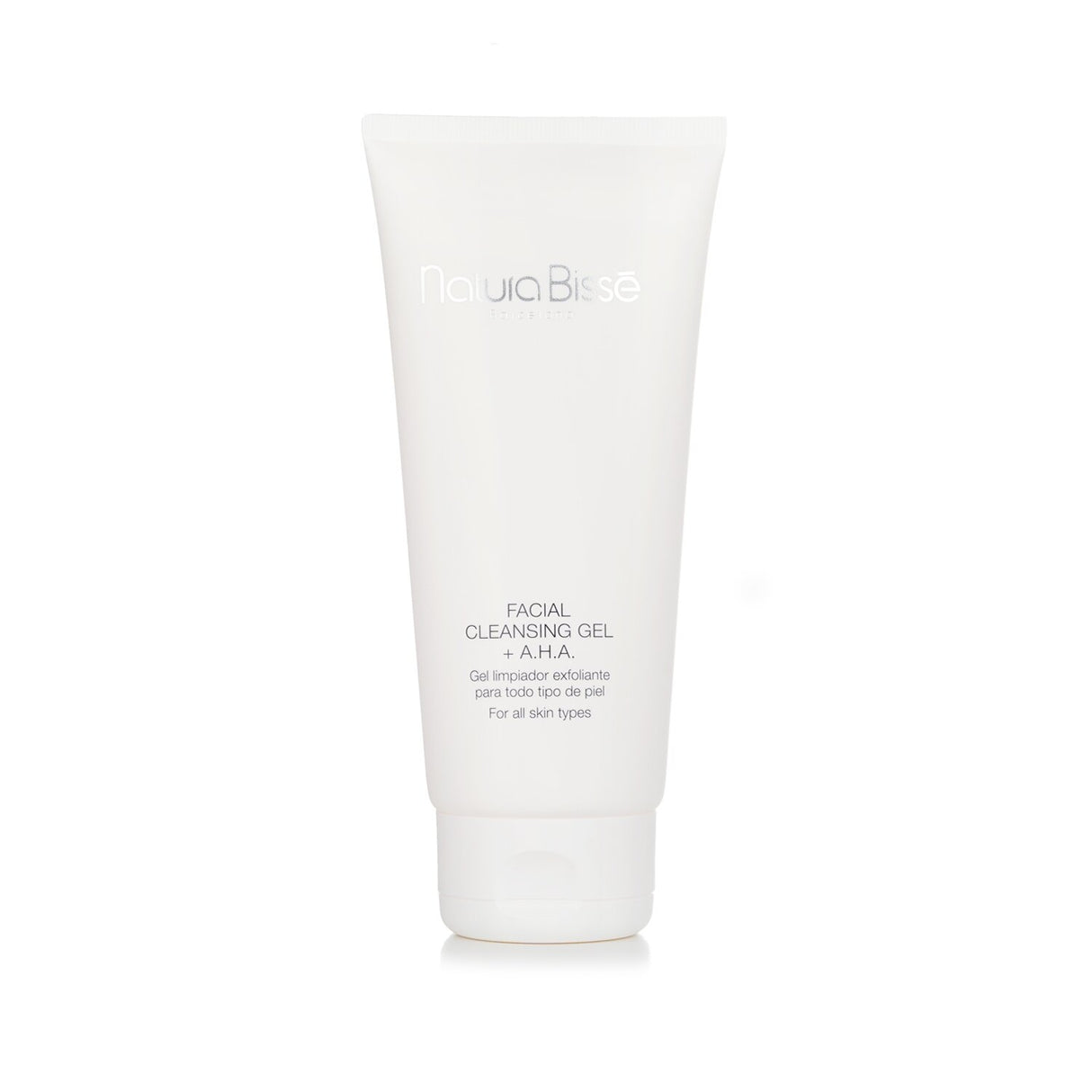 Oil-free foaming gel cleanser with AHA, removing impurities, exfoliating, and hydrating for clear, revitalized skin.