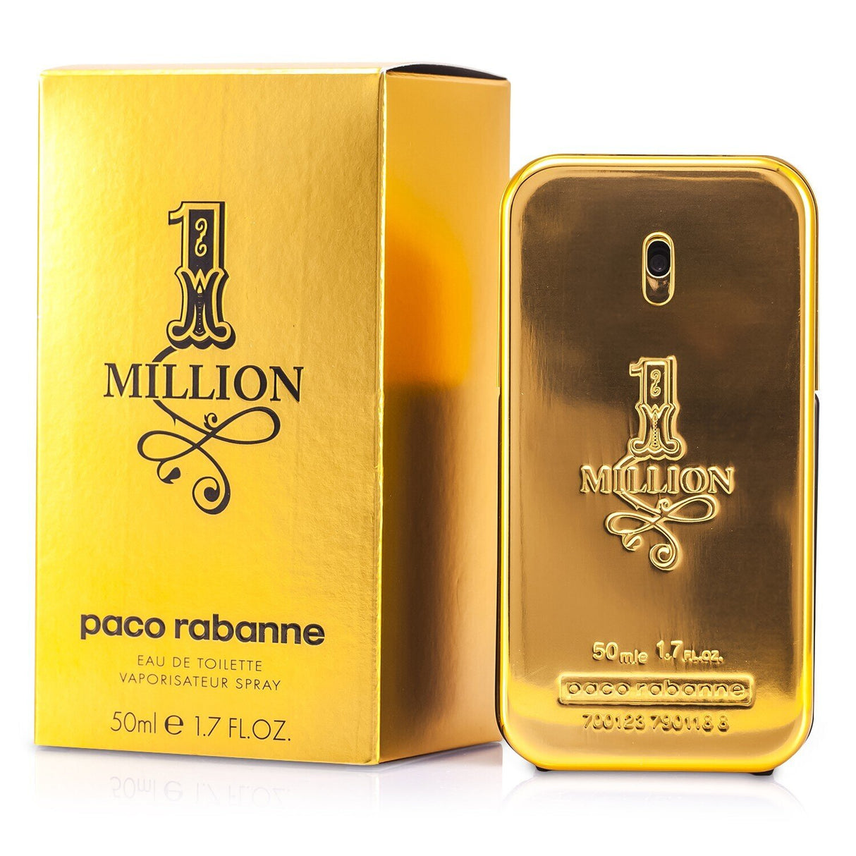 Paco Rabanne One Million Eau De Toilette Spray (50ml) showcases a woody fragrance with notes of citrus, spice, and warm leather.