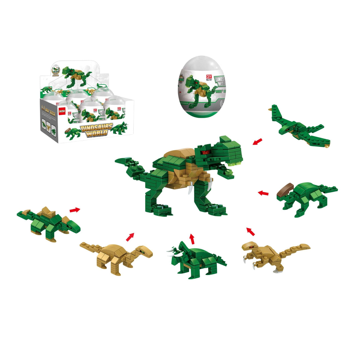 Dinosaur Building Blocks Display 6pc
