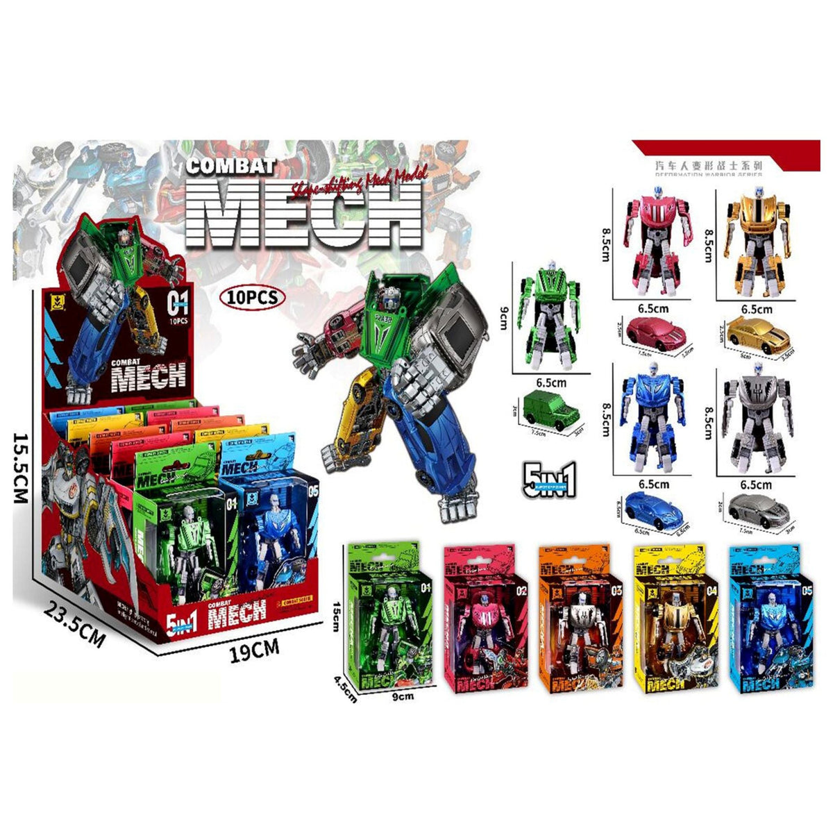 Combat Mech Transforming Robot Car Display 10pc