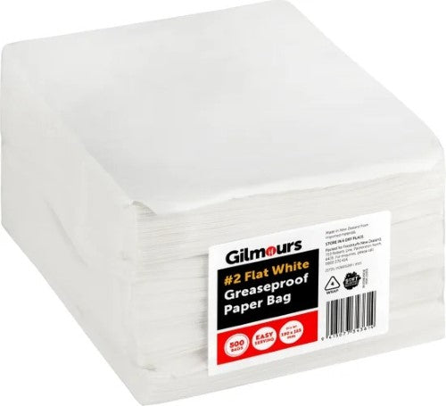 Greaseproof Flat Bags #2 White Gilmours 190 x 165mm 500 Pack