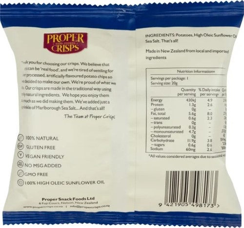 Potato Crisps Marlborough Sea Salt Proper 20g