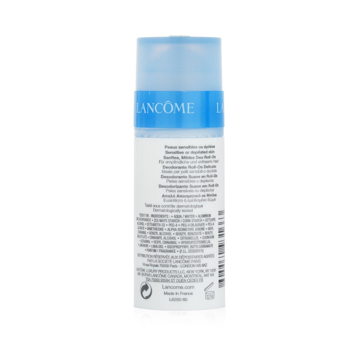 Lancome Bocage Caress Roll-On deodorant, 50ml, offers long-lasting, alcohol-free freshness and precise application for daily use.