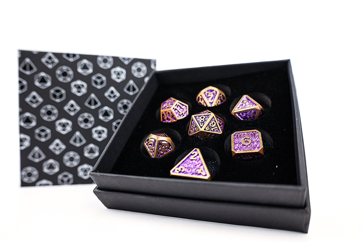 LPG Dice RPG Set Draco Bright Purple Brass - Gaming Accessory