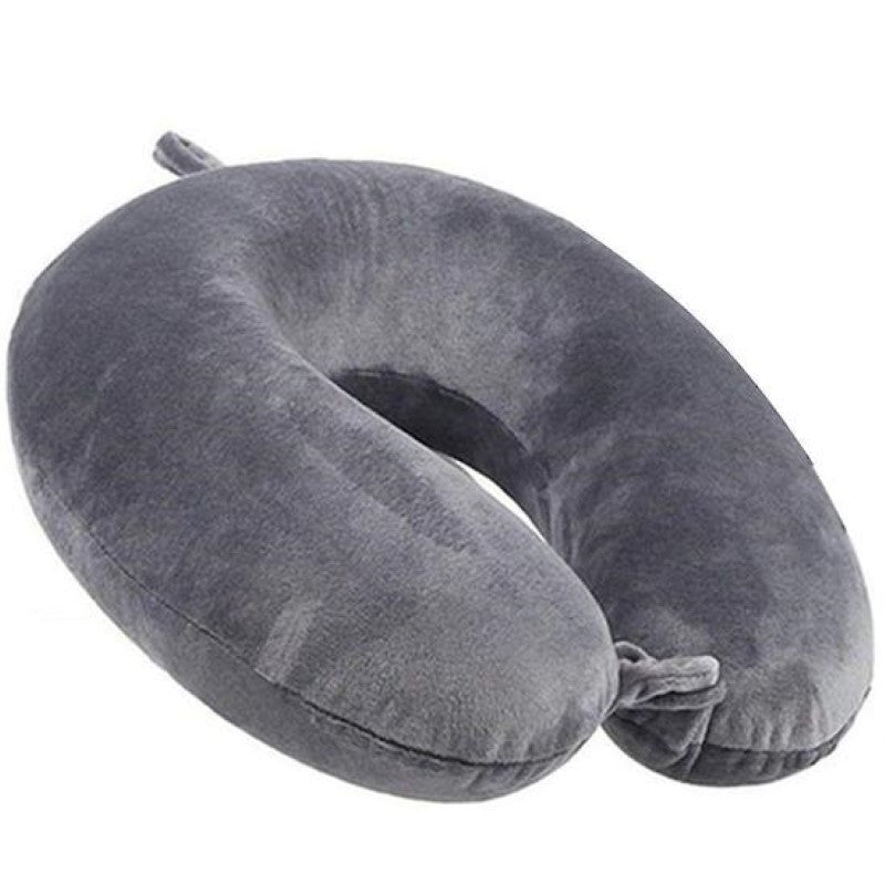 Memory Foam Neck Pillow in Grey, featuring soft velour fabric and supportive memory foam for travel and home relaxation.