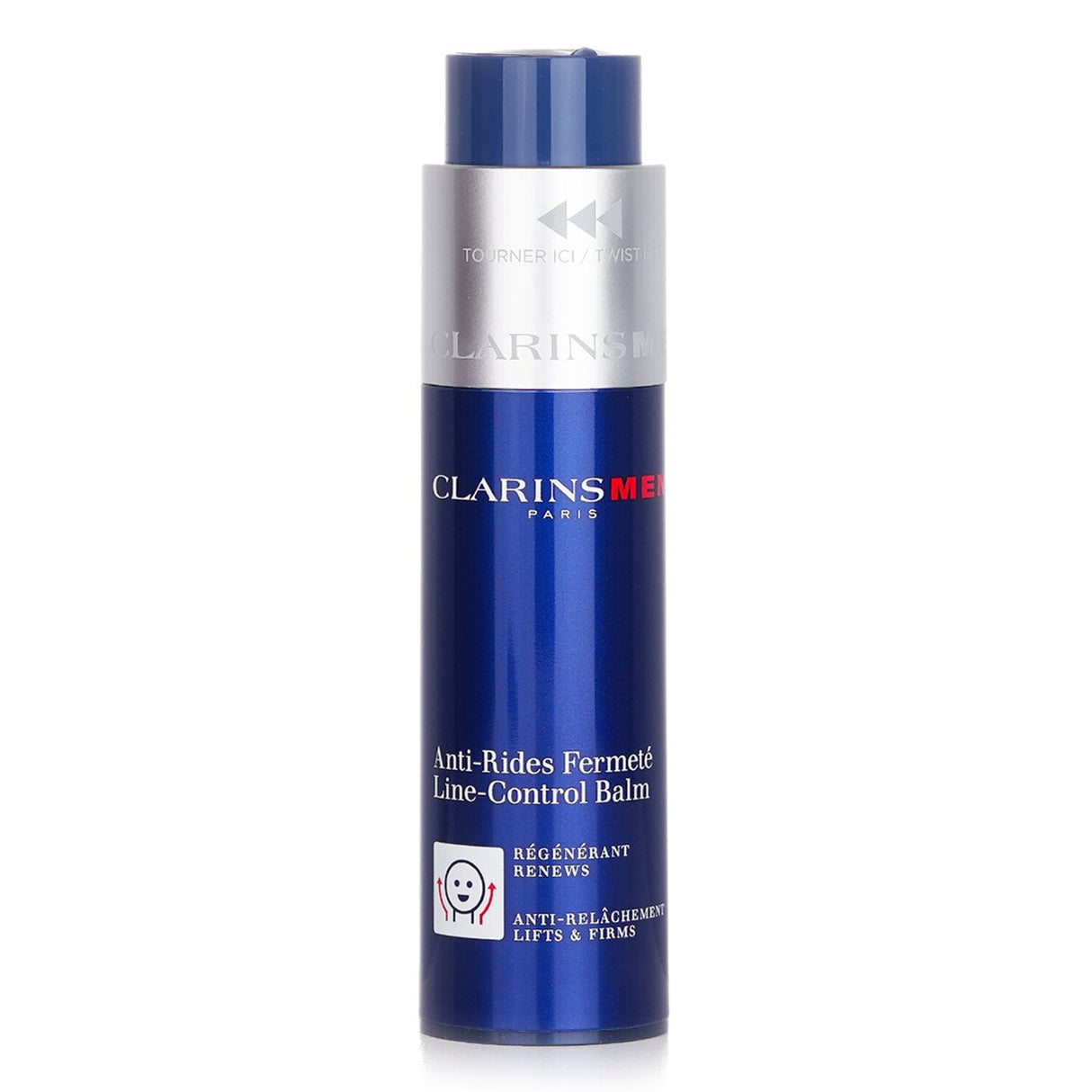Clarins Men Line-Control Balm in a 50ml jar, designed to firm and uplift sagging skin, reducing fine lines and wrinkles.