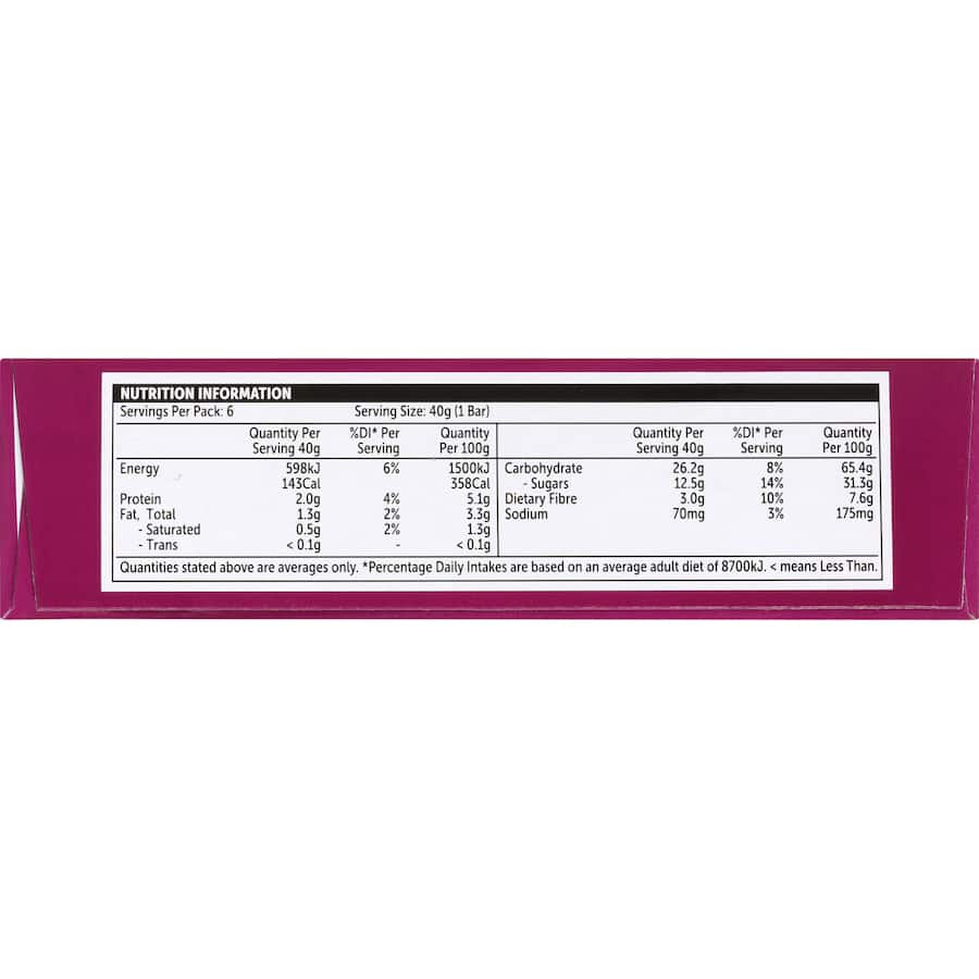 Woolworths Cereal Bars Mixed Berry 6pk 240g