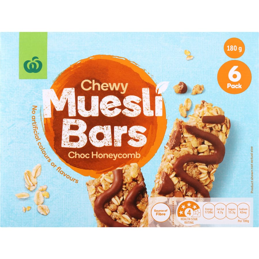 Woolworths Muesli Bars Choco Honeycomb 6pk 180g