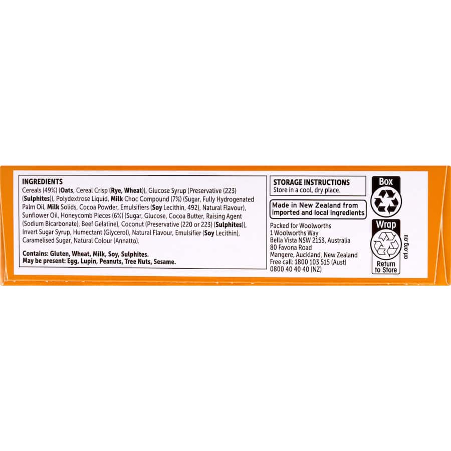 Woolworths Muesli Bars Choco Honeycomb 6pk 180g