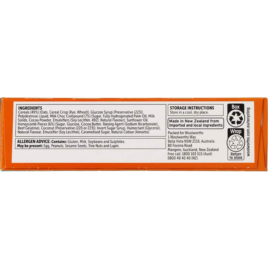 Woolworths Muesli Bars Choco Honeycomb 6pk 180g