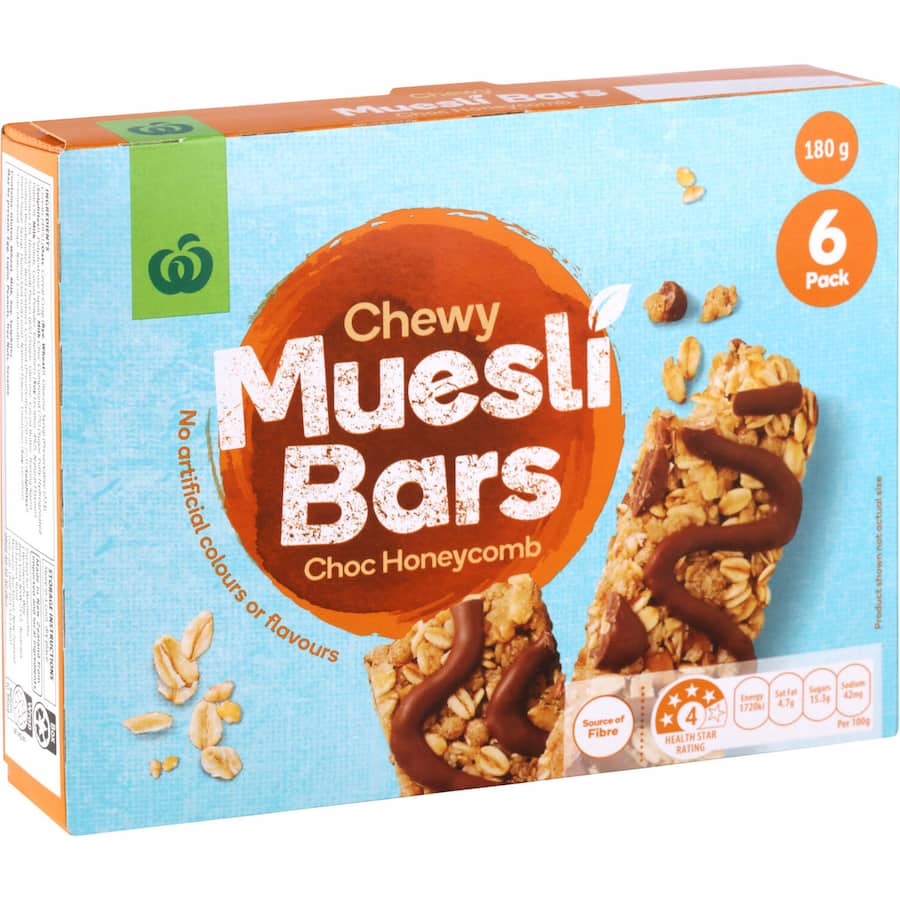 Woolworths Muesli Bars Choco Honeycomb 6pk 180g