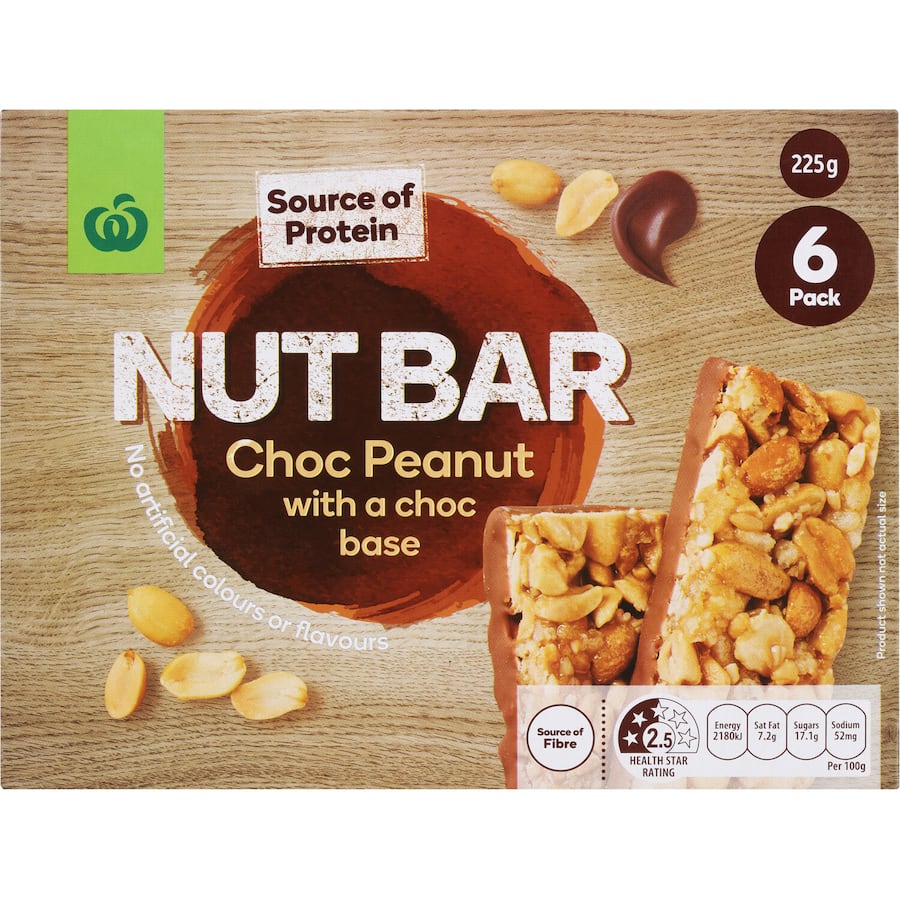 Woolworths Nut Bars Choc Peanut With Choco Base 6pk 225g