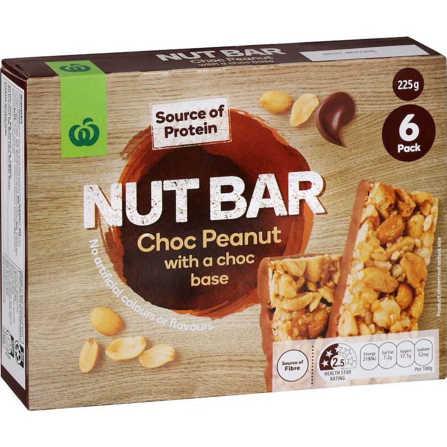Woolworths Nut Bars Choc Peanut With Choco Base 6pk 225g